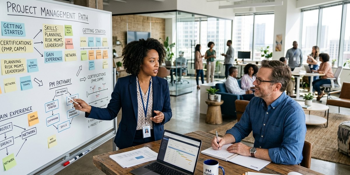 how to get into project management — career guide illustration